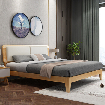 JENRS SARベト北欧風純木ベド寝室帯した1.5 M/1.8 mダンベル大ベトラム日本経済型オークベド原木色シゲル1500 mm*2000 mm
