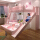 ピンクの二段ベッド+高箱+階段箱+滑り台